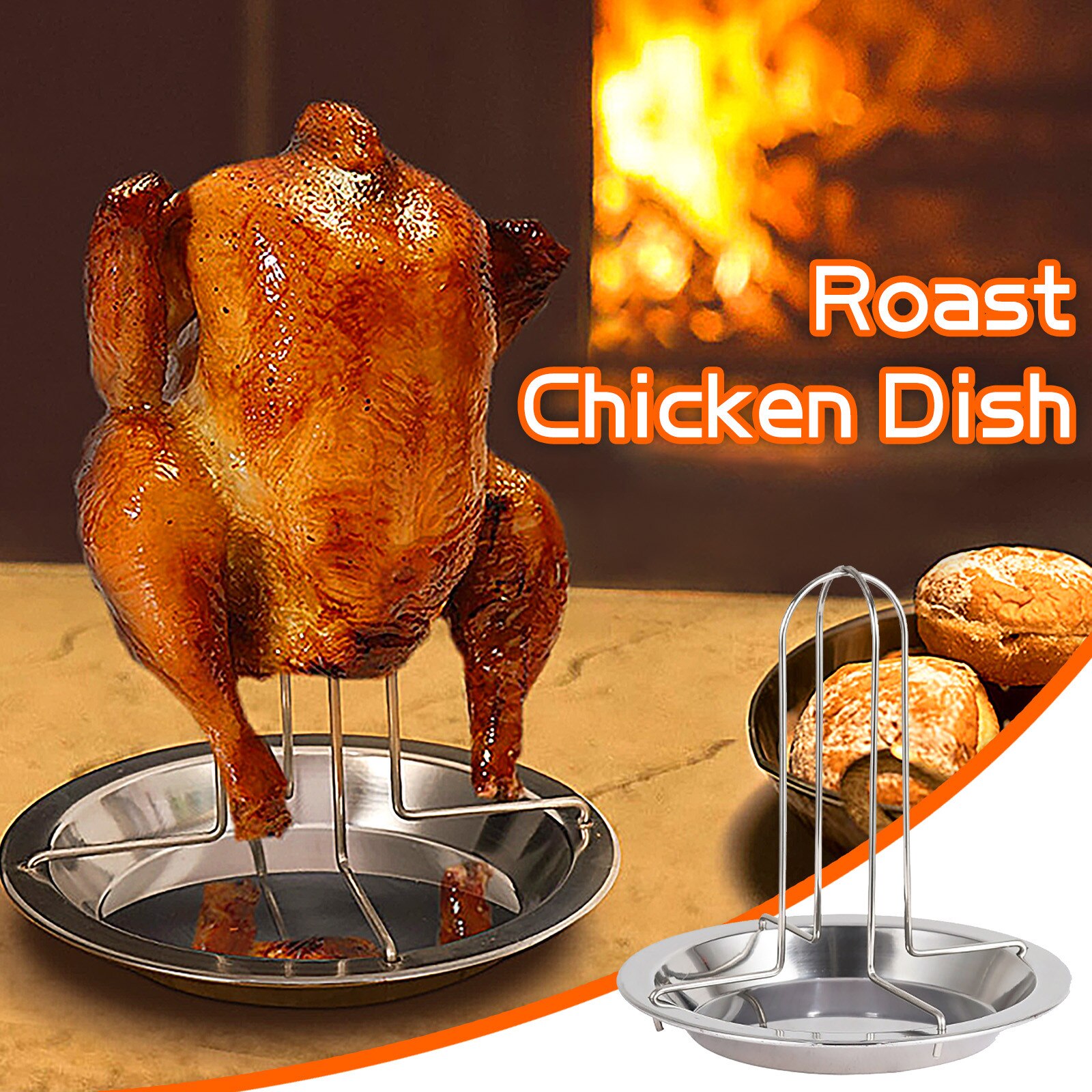 Soporte para asar pollo, rejilla antiadherente de acero al carbono FFT para barbacoa