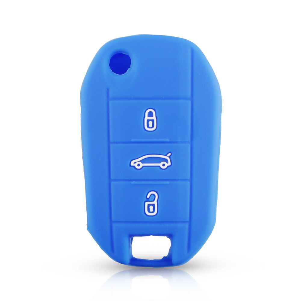 KEYYOU-funda de silicona para llave de coche, Protector de 3 botones para Peugeot 3008, 208, 308, 508, 408, , Citroen C4, CACTUS, C5, C3, C4L: Blue