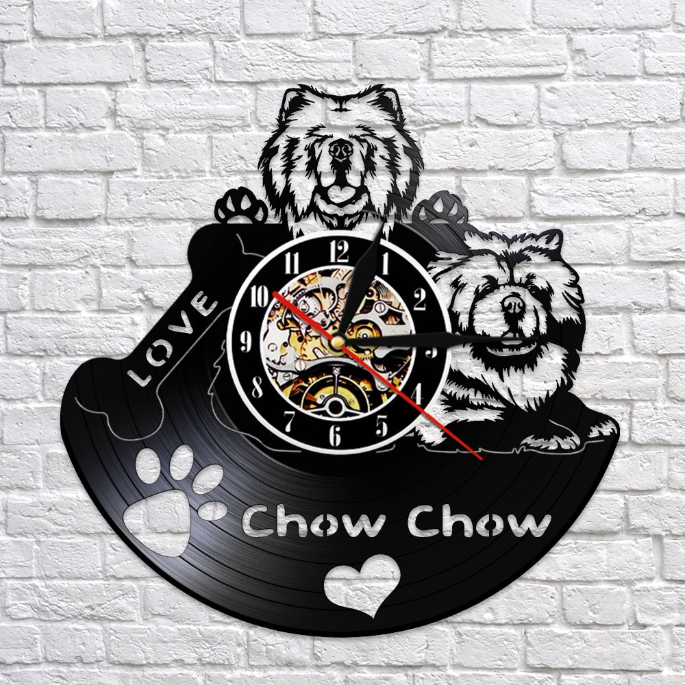 Chow Chow Verliefd Moderne Stille Vinyl Record Wandklok Songshi Quan Chowdren Lp Opnemen Horloge Hond Ras voor Hond Eigenaar