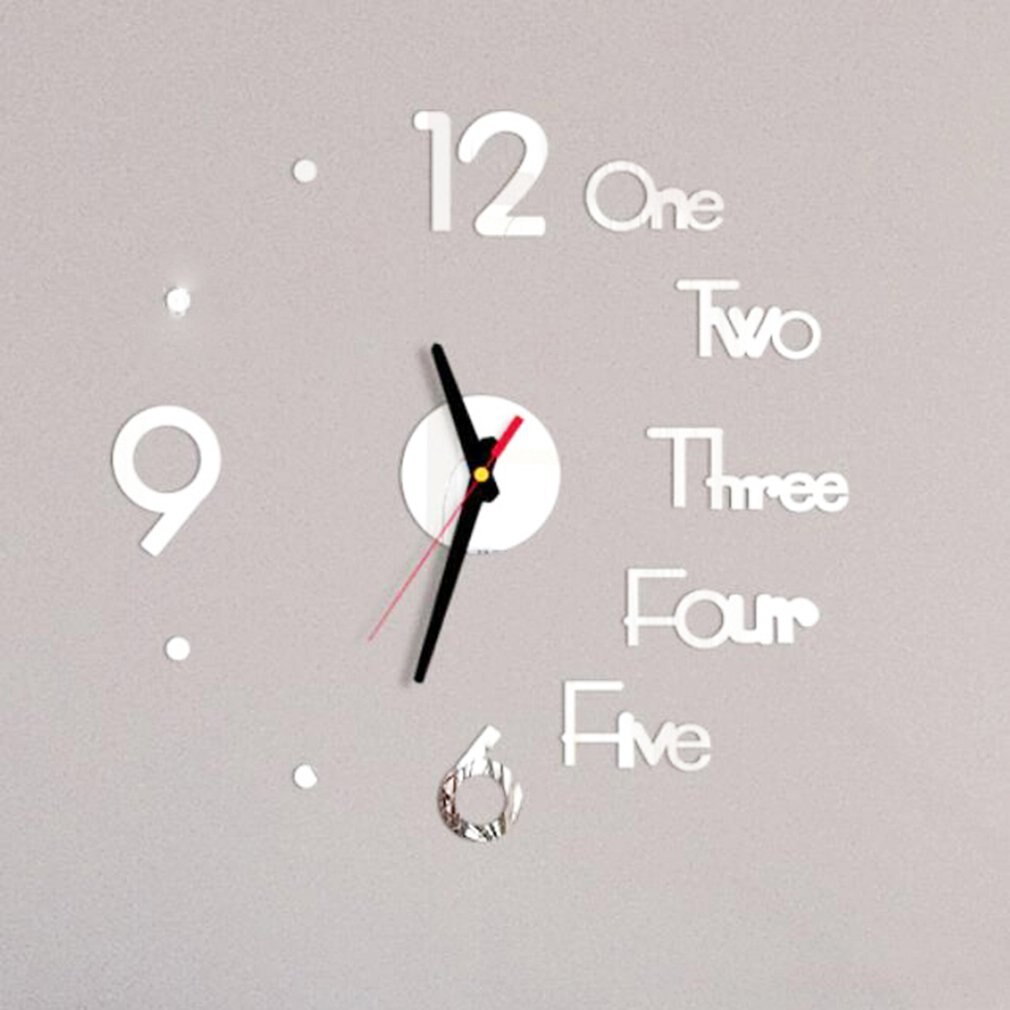 Large Wall Clock Big Watch Decal 3D Stickers Numerals DIY Wall Modern Home DIY Wall Modern Living Room Home Decoration: silver