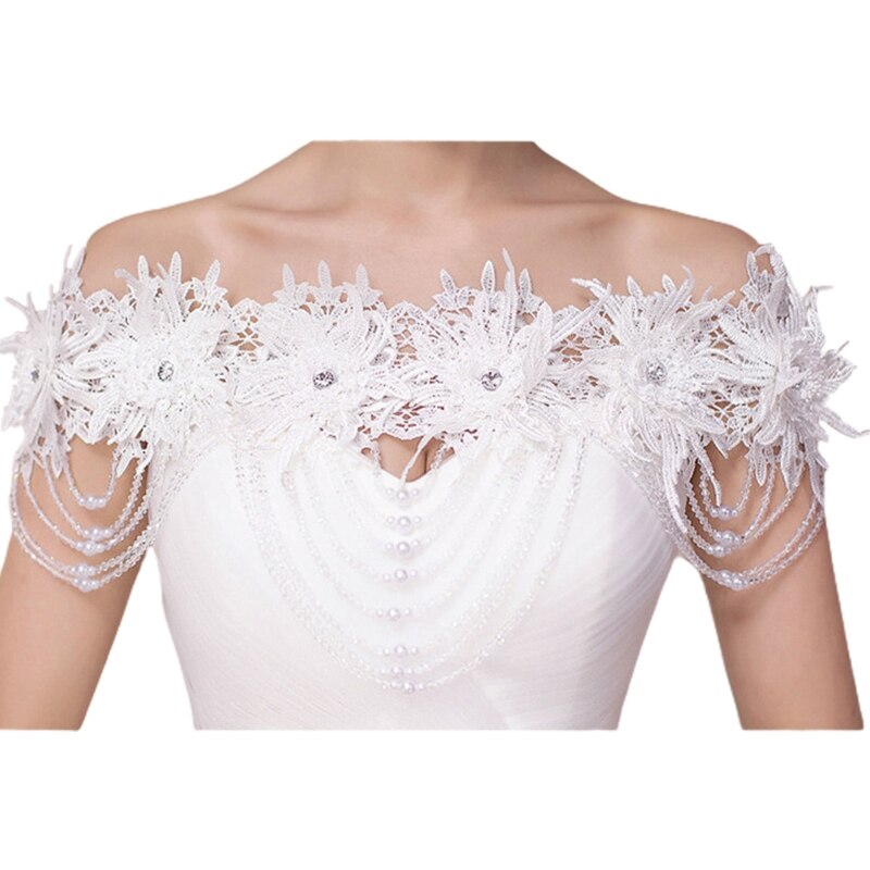 Women Wedding Off Shoulder Shawl Wrap Floral Beading Tassels Decorative Shrug