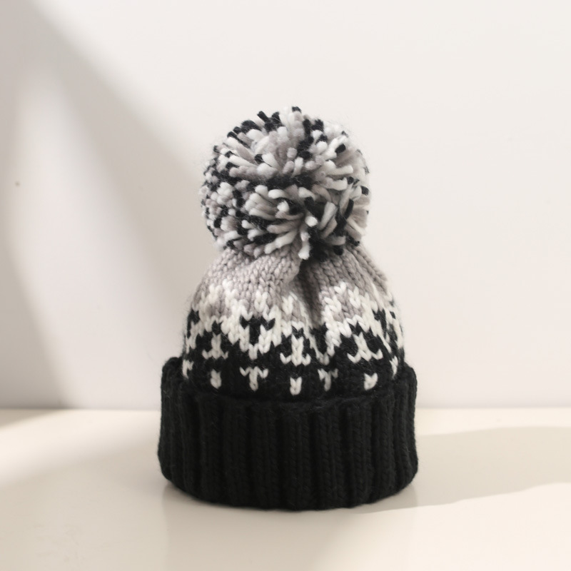 Gorro de invierno de Cachemira para mujer, gorros de otoño con pompón, gorros de lana cálidos, , gorros acrílicos, gorro de invierno para mujer: Negro