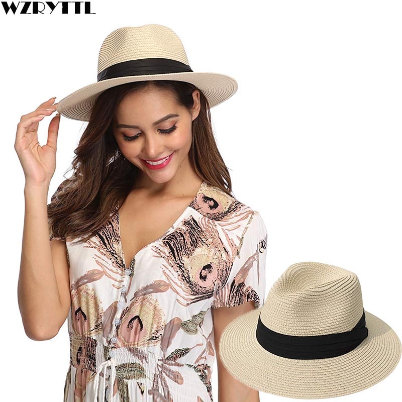 Chapéu de palha chapéu de palha chapéu de palha chapéu de sol de praia upf50 sol floppy chapéu de verão senhora kentucky derby vocation hat