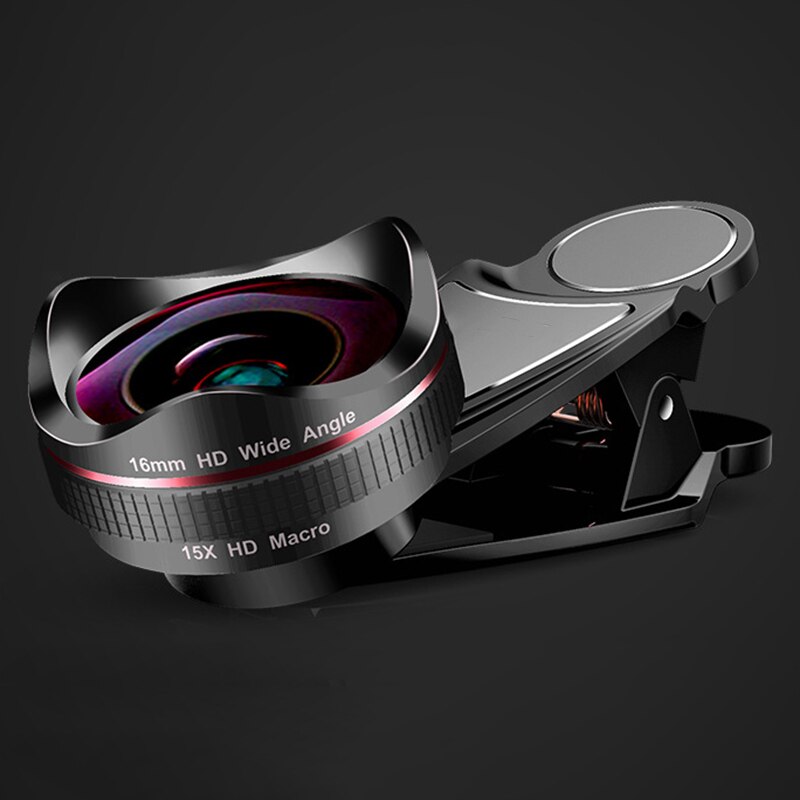 2In1 Lens 16mm Wide-Angle Macro HD Phone Camera Lens for iPhone 8 7 6S Plus Xiaomi Samsung