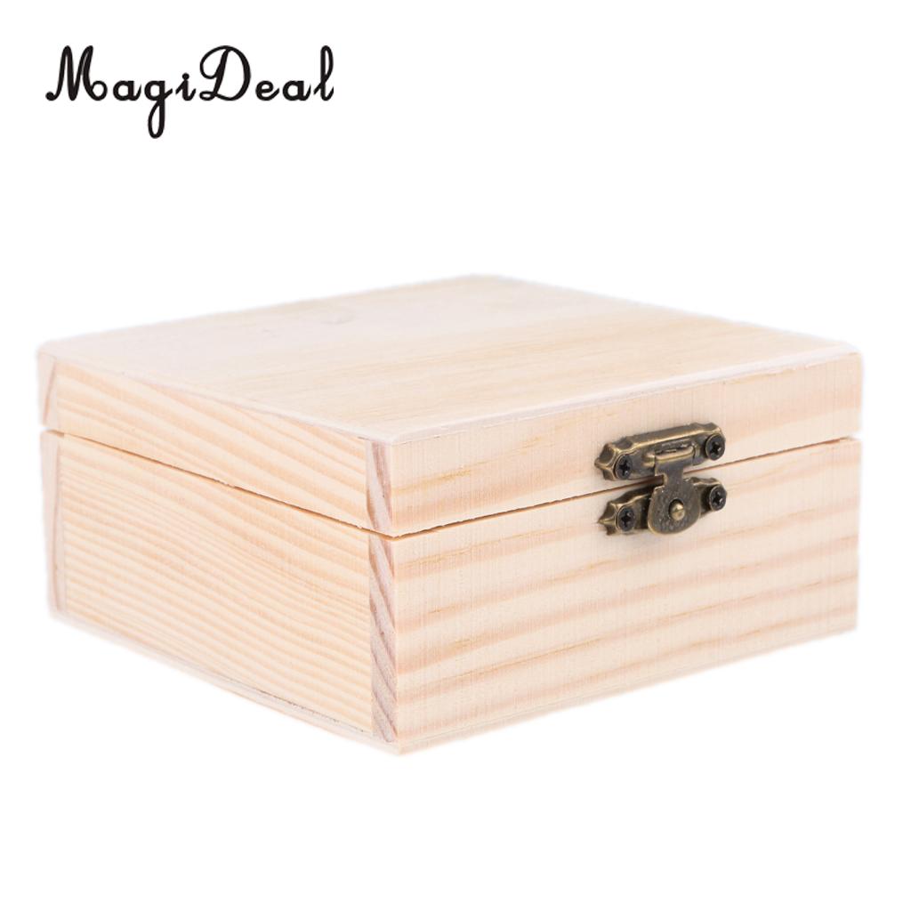 MagiDeal Wood Unfinished Mini Wooden Jewel Box for Kid's DIY Craft Square Store Rings Necklace Earrings Jewelry Case