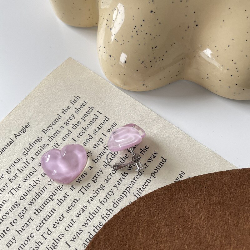 Boucles d'oreilles en acrylique Macaron Transparent, carré irrégulier géométrique, Simple résine pierre en forme de cœur, boucles d'oreilles sans Piercing: heart pink clip