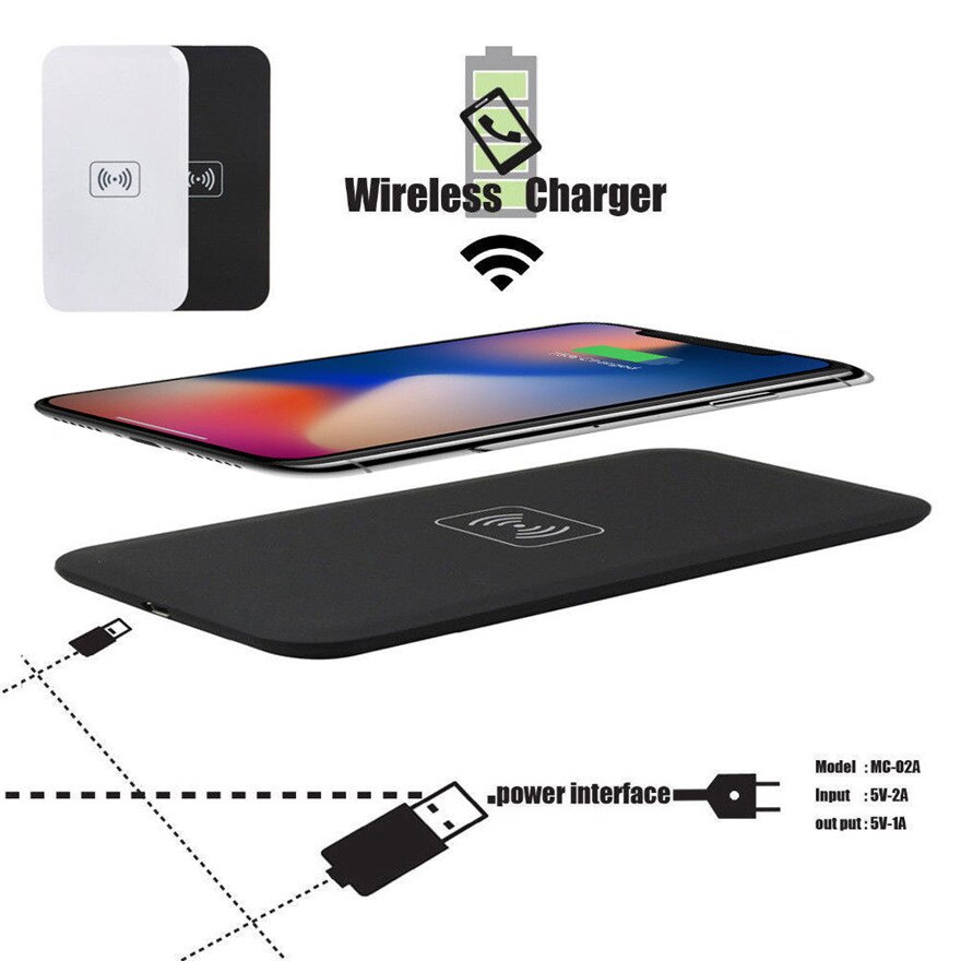 Ultra-Thin Universal QI Wireless Charger Plate For Android Phones Rectangle Portable 1000mA Charging Pad White Black