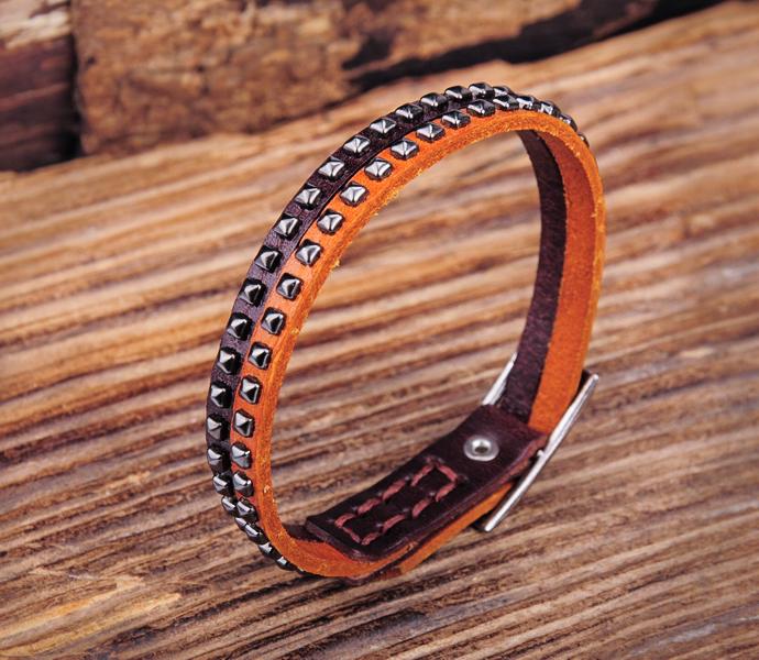 G553 Brown Rock Cool Chic Studded Single Wrap Leather Bracelet Wristband: Default Title