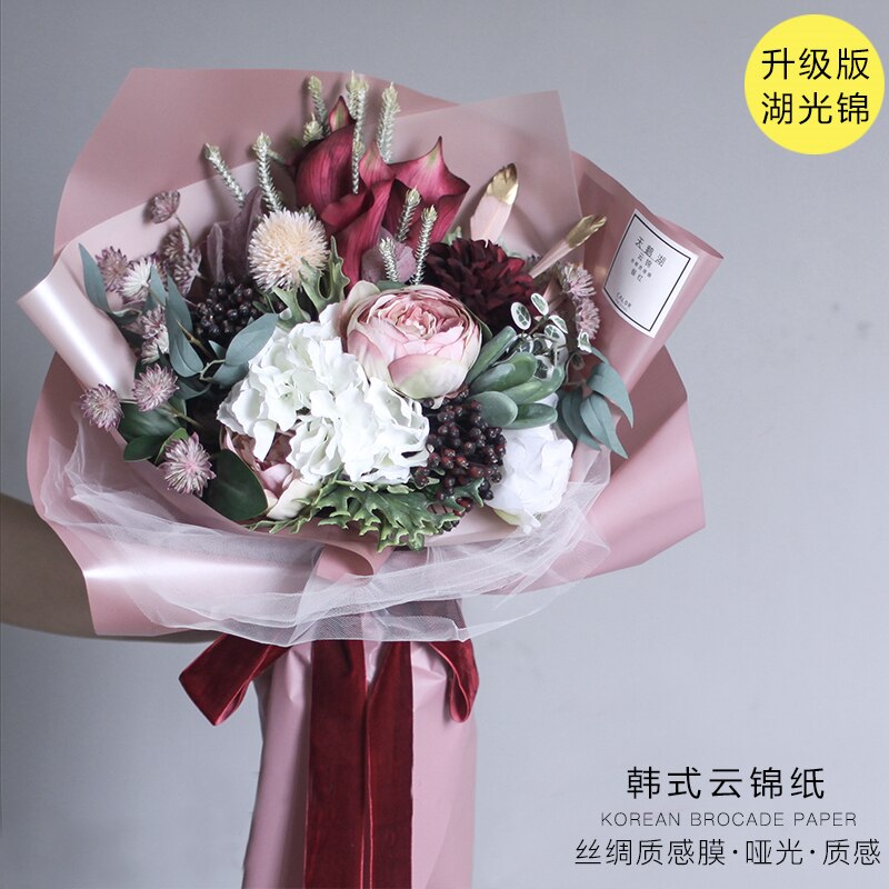 20Pcs Koreaanse Cloud Brokaat Zijde Satijn Textuur Film Opp Bloem Inpakpapier Boeket Bloemen Bloem Winkel Materialen