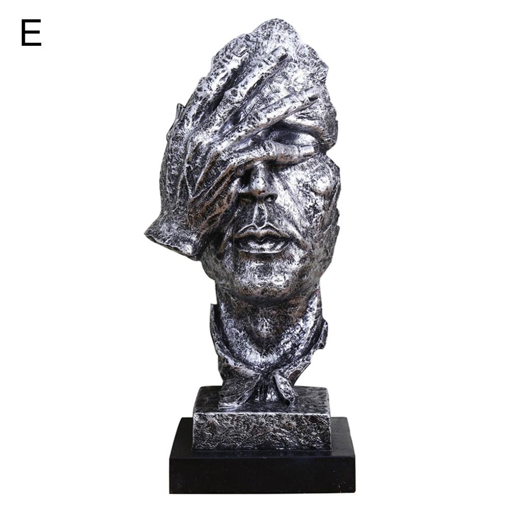 Resin Figurines Silence Is Gold Sculpture Statuette Figurine Craft Office Home Decoration Abstract Craft Modern Art Decoration: E