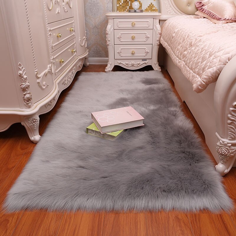Faux Fur Tapijt Tapijt Voor Woonkamer Pluche Lange Haar Floor Mat Antislip Nachtkastje Tapijten Slaapkamer Thuis Gebied kleed Effen Kleur: L 60x120cm / Grey