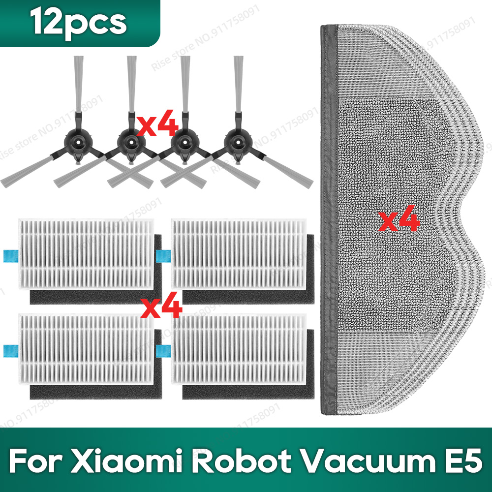 Compatível com os acessórios de reposição do Xiaomi Robot Vacuum E5, Filtro de Mop, Escova Lateral, Pano de Limpeza.: Cinza claro