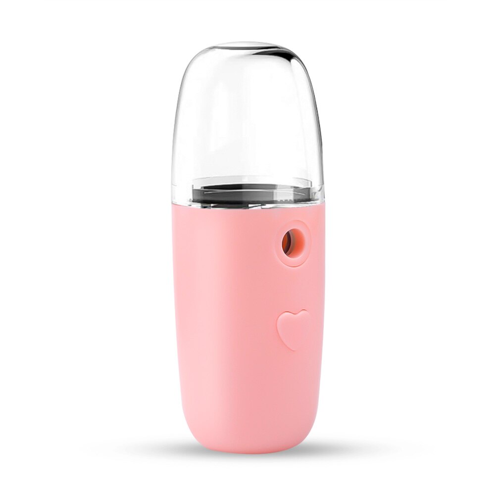 Humidificador de aire pequeño portátil USB recargable 30ML medidor de agua portátil ultrasónico difusor de carga Mini cara al vapor de aceite: Rosa