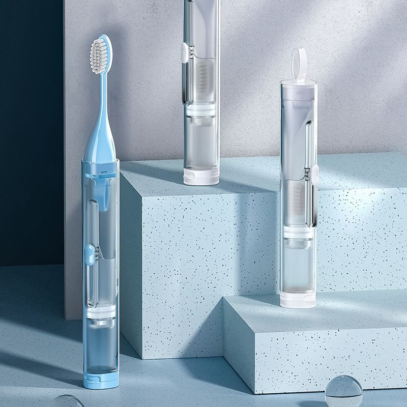 Portátil Folding Travel Toothbrush Set, Ferramentas criativas de limpeza dentária, Pode segurar o creme dental, 1pc