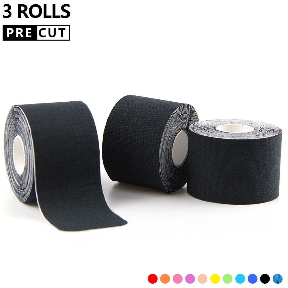 3 Rolls Precut Kinesiology Tape Elastic Adhesive Muscle Bandage Cotton Waterproof Sports Physio Cure Injury Support Tape 5cm*5m: Black