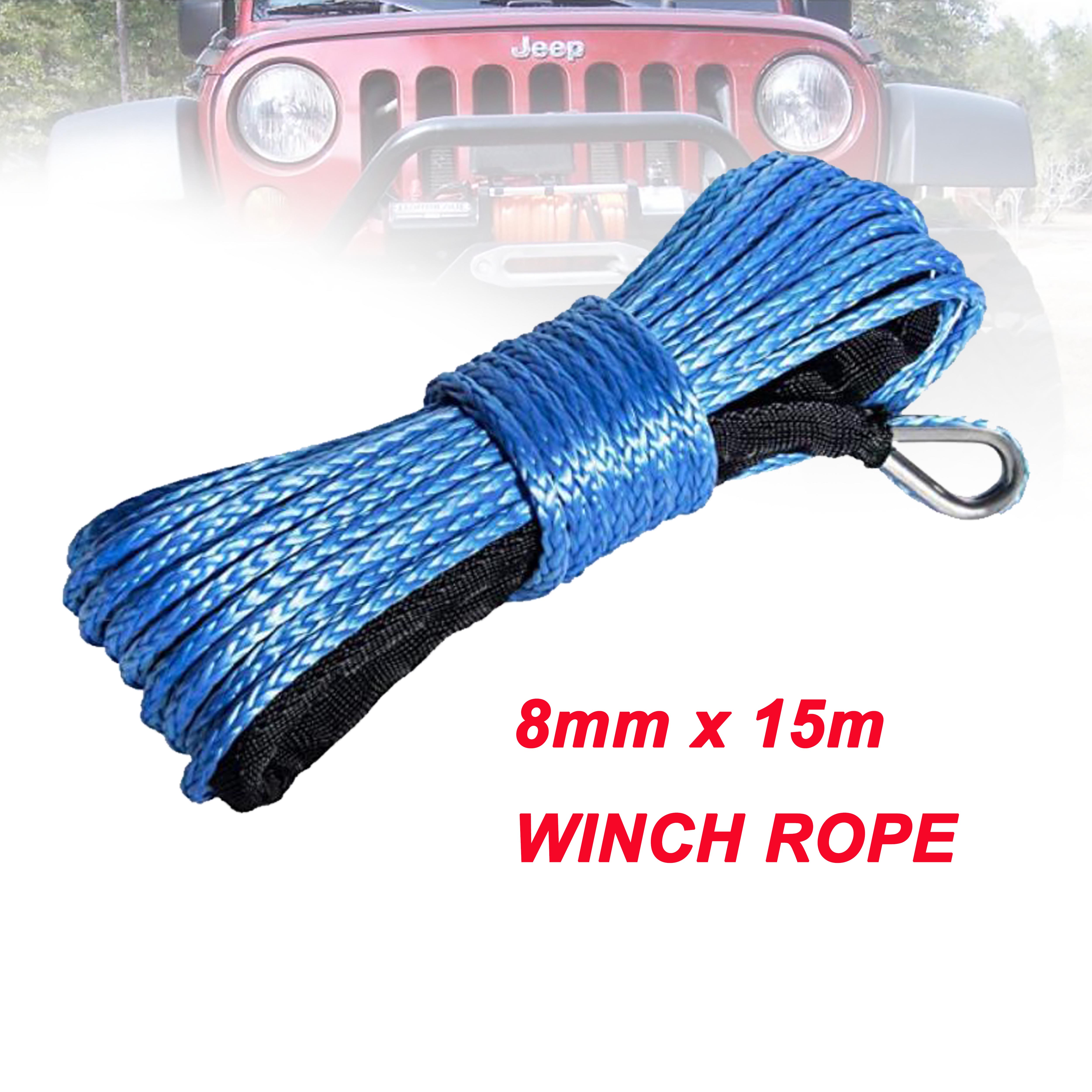 Corde pour treuil synthétique hors route | Corde uhmwpe avec gaine, 8mm * 15m 5/16 "x 50", 4x4 atv utv tout-terrain,