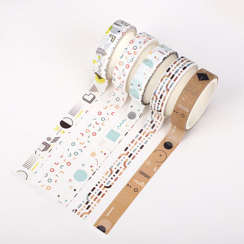 5 rollen/set kleurrijke print washi tape japans papier diy planner afplaktape plakband sticker decoratieve briefpapier tape: 1