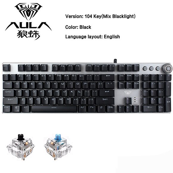 AULA Mechanical-Keyboard Game Laptop Computer Wrist-Rest Backlight LED Wired USB Gaming Hebrew Arabic Russian: English / Blue Switch