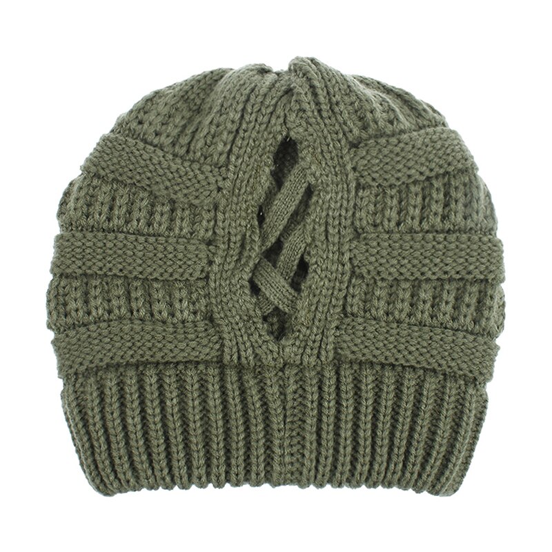 Gorro de cola de caballo para mujer, gorros tejidos para madre y niña, gorros gruesos y cálidos, gorras de color liso: 8