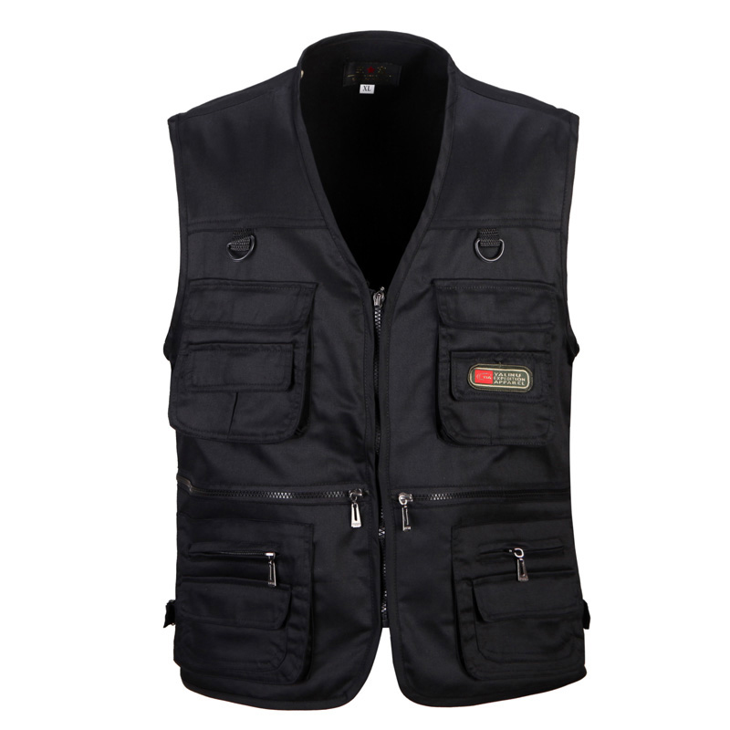 4 kleuren Mannelijke Casual Multi Pocket Vest Voor de Zomer Mannen Effen Fotograaf Schieten Bovenkleding Rits Vest Mouwloze Jas