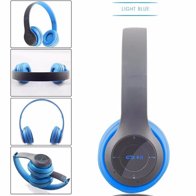 P47 auriculares inalámbricos Bluetooth con micrófono auriculares plegables bajo sonido HiFi música auriculares estéreo para teléfonos inteligentes TV juego: Azul