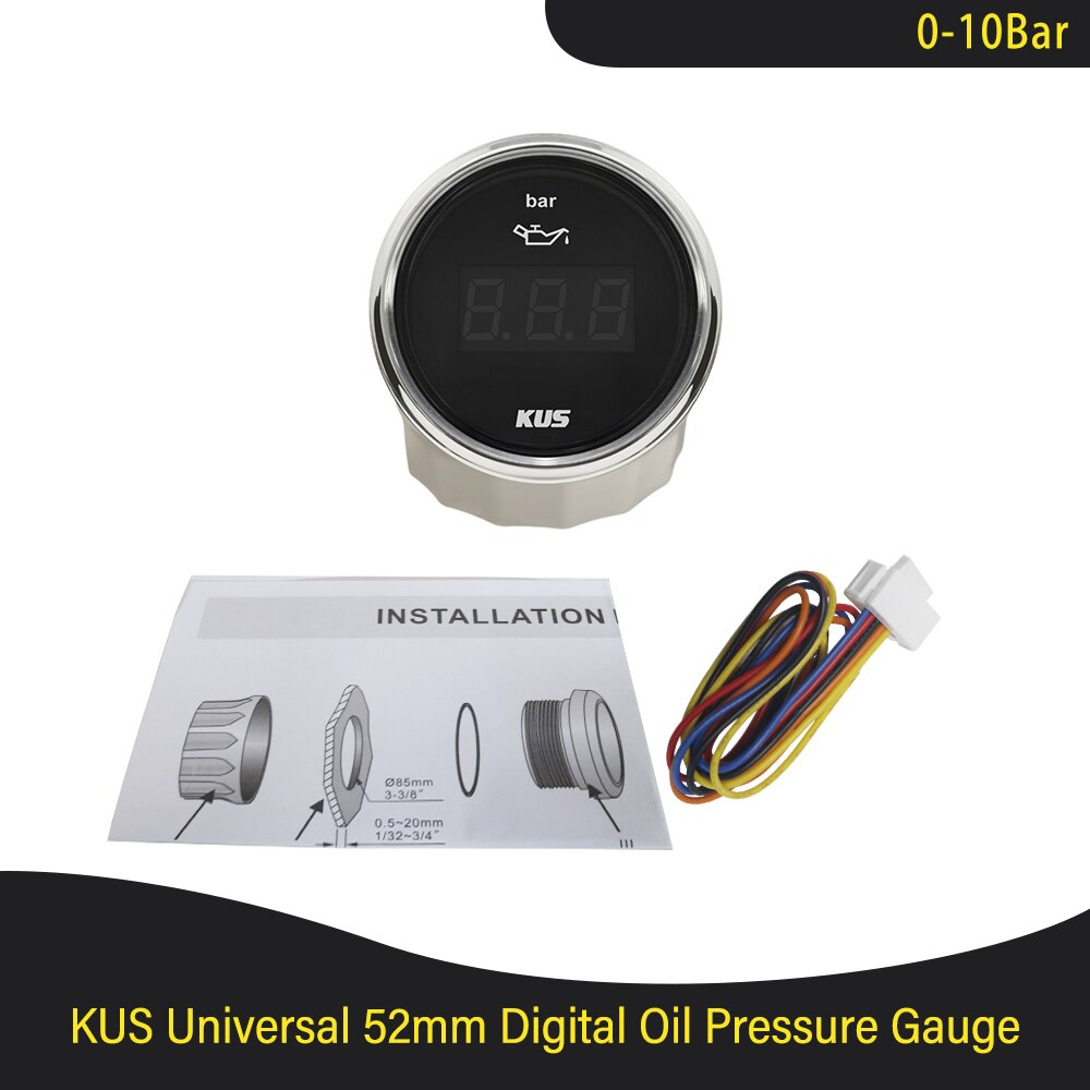 Kus 52mm oljetrykkmåler måler 0-5 bar (0-75 psi ) 0-10 bar (0-145 psi) med rød/gul bakgrunnsbelysning for båt bil lastebil  rv 12v 24v: Digital 0-10 bar bs