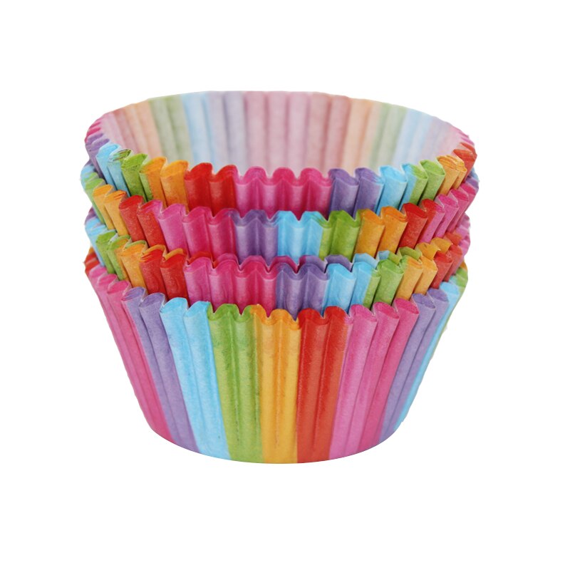 100 stuks kleurrijke regenboog papieren cake cupcakevormpjes bakvorm muffindoos vormpjes feestschaal cakevorm decoratiegereedschap 11
