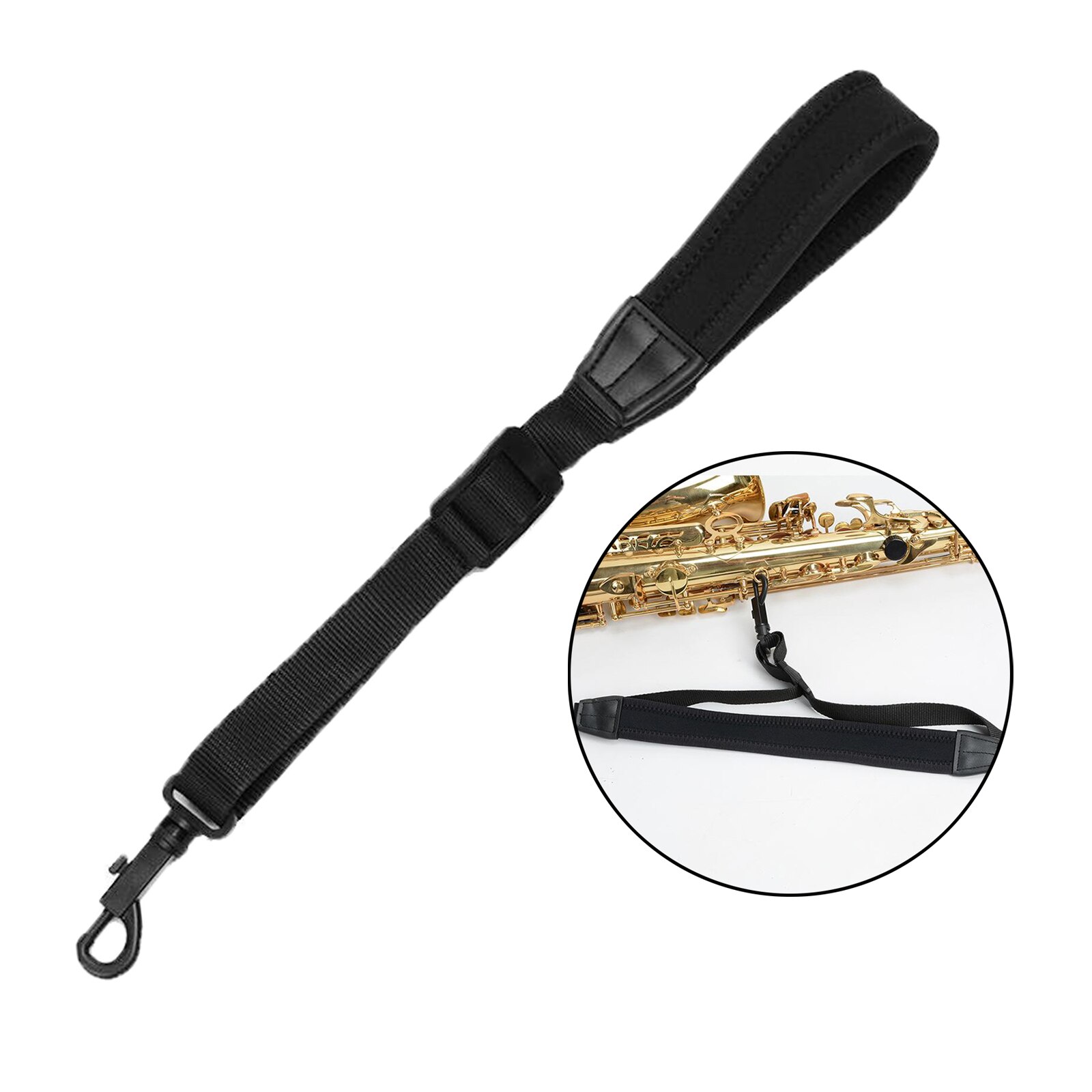 Hochwertiger saxophon-nackengurt, handgefertigt mit atmungsaktivem polster und kunststoffhaken für weniger belastung.