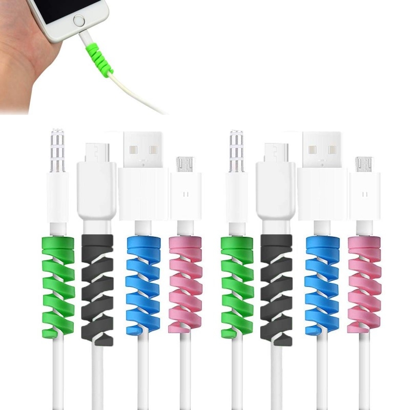 10 stk kabelbeskytter kabelsparer fleksibel silikone spiral usb ledningsbeskytter til iphone hovedtelefon computerkabel