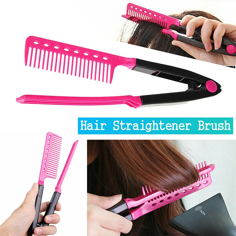 V-shaped Clamp Comb Folding Hair Straightener Hairdressing Salon Straightening Brush Portable Straight Brush Hair Styling Tool