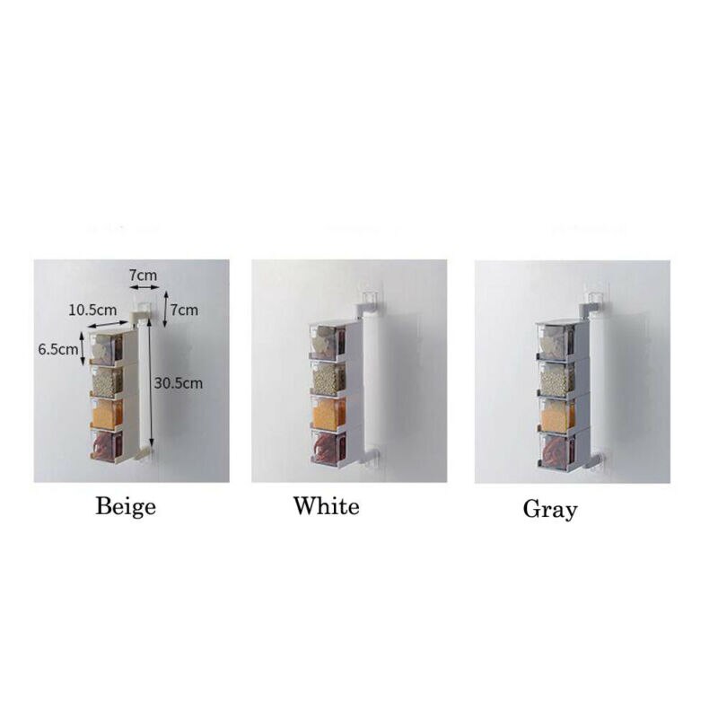 Boîtier mural à 4 couches pour assaisonnement | Cuisine, bouteilles, bocaux boîtes, couvercle à épices en plastique, canette de sucre, couches de stockage, organisateur boîte accessoires