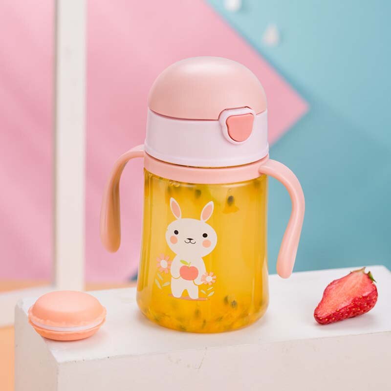300ml schattige giraffen babybekers voor kinderen, kinderen leren eten, drinken, water, rietje, fles, mamadeira, tuitbeker, training, 3 kleuren: Roze