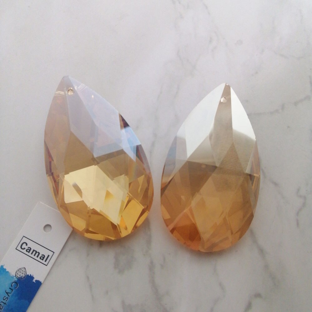 Camal-gotas de agua de champán K9, colgantes de cristal, lámpara de prismas, SunCatcher, piezas de iluminación, decoración colgante, 60mm, 2 uds.: Gold Champagne