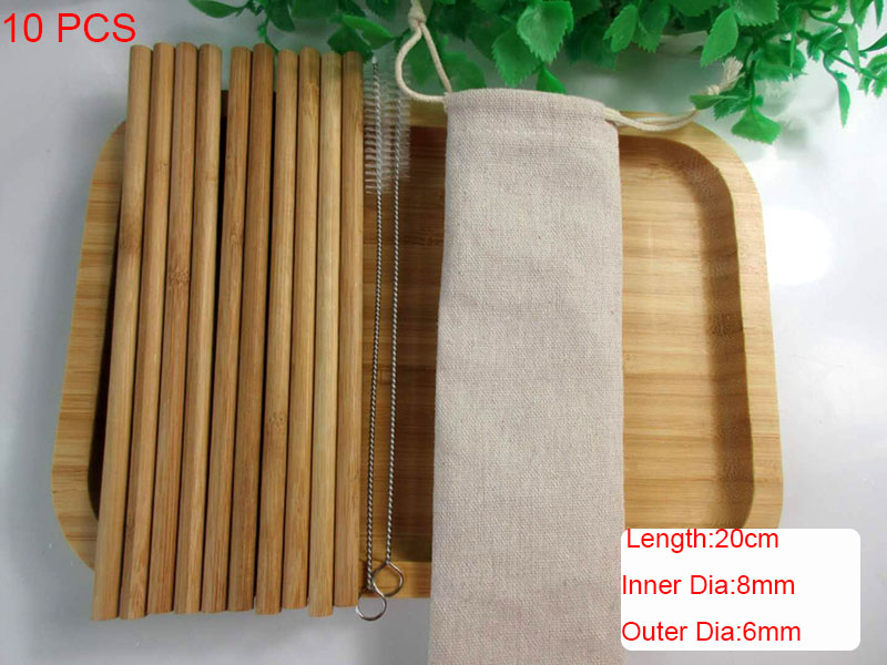 100 stk miljøvenligt genanvendeligt sugerør 20cm carboniserede bambus smoothie sugerør spidse kaffe mælke sugerør: 10 stk sugerør