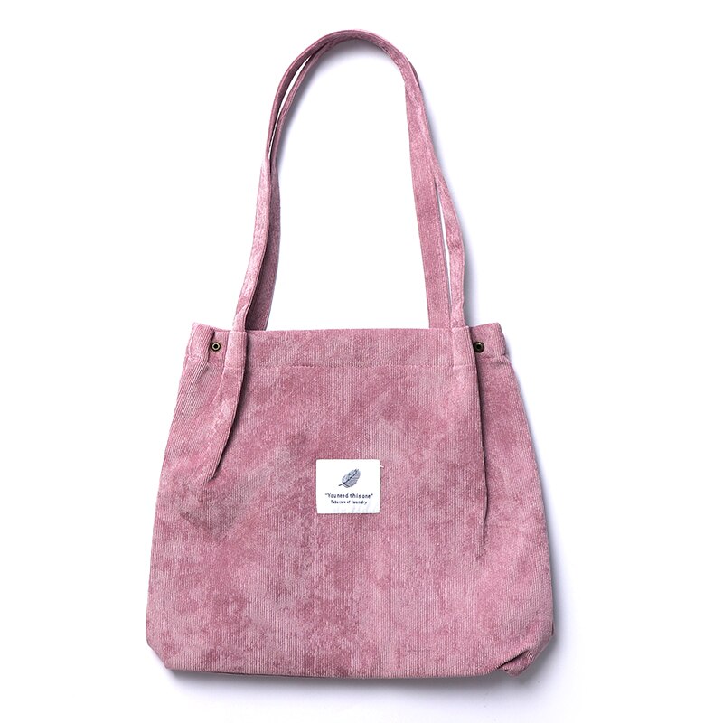 Femme toile tissu sac à bandoulière femmes velours côtelé sac à provisions environnement stockage sac à main réutilisable pliable Eco épicerie fourre-tout: pink