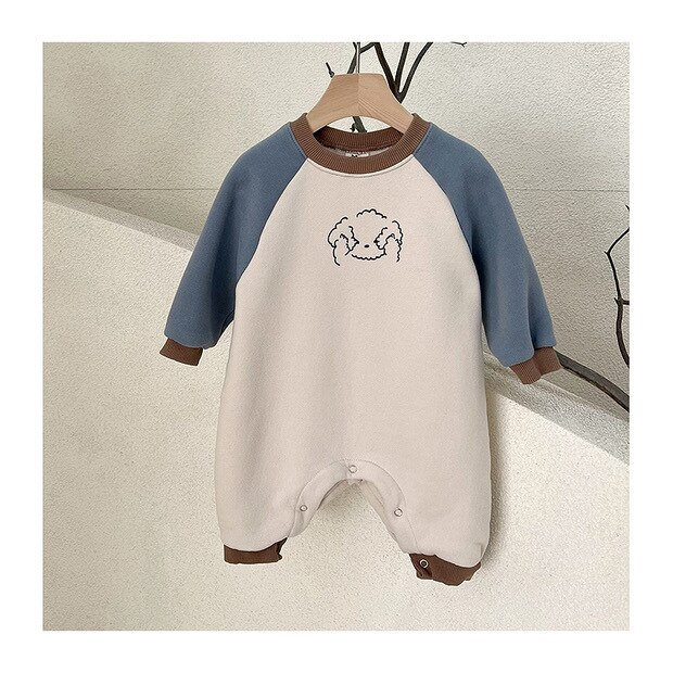 2022 , farblich abgestimmter herbst-Winter-Gesamt mit warmem tragegefühl für jungen und mädchen, mit verdeckten knöpfen und niedlichem Karikatur-aufbringen.: Blau / 12m 80cm