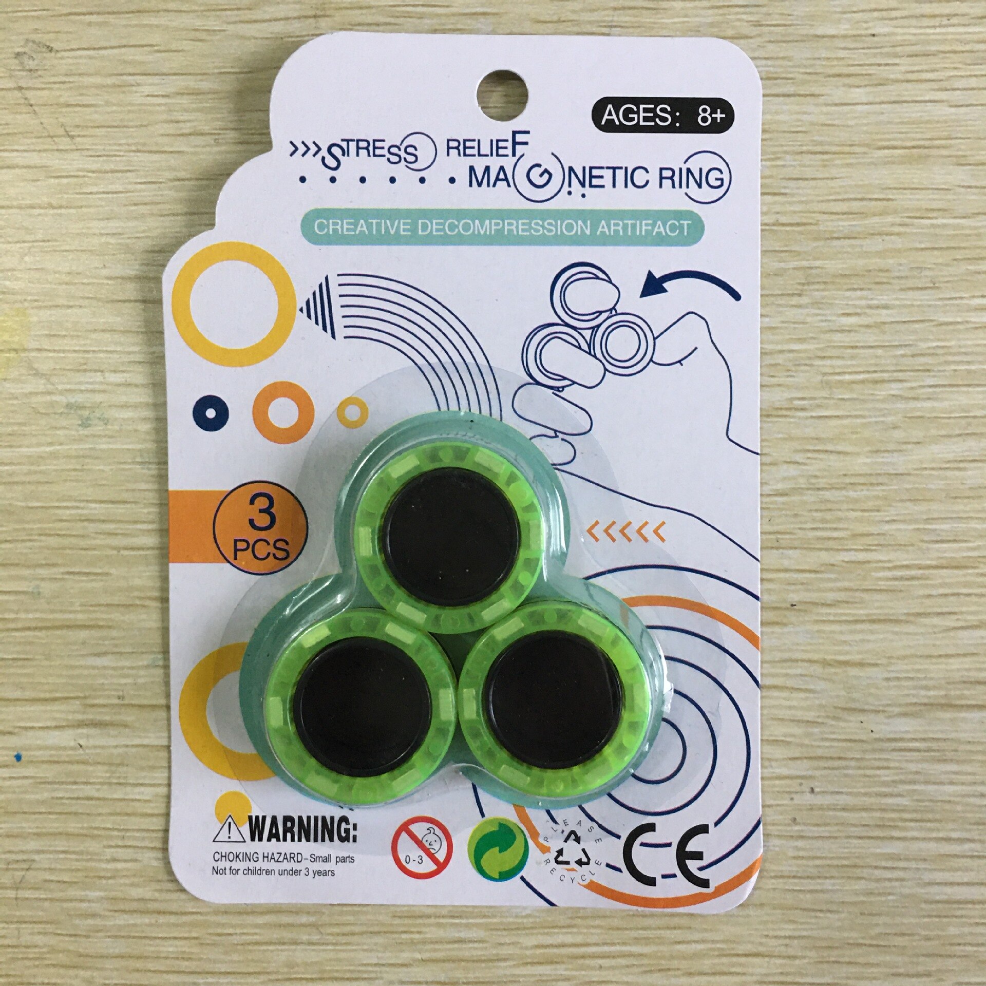 3Pcs Anti-Stress Magnetische Magie Ringe Entpacken Spielzeug Für Magier Trick Requisiten Dekompression Magie Trick Kleine Ornamente: Luminous y-green