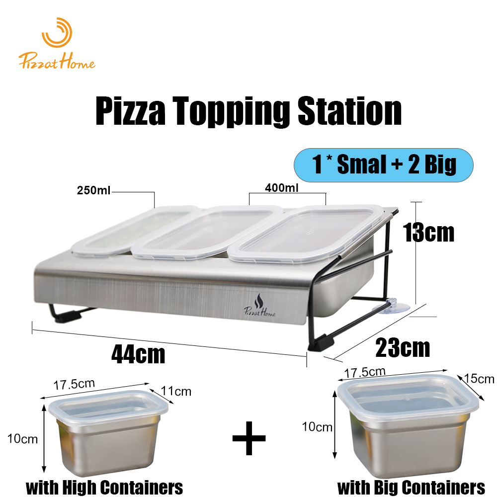Rustfrit stål pizza ingrediensbeholder pizza topping station med pp låg til køleskabsopbevaring pizza topping krydderi opbevaringsboks: Lysegrøn