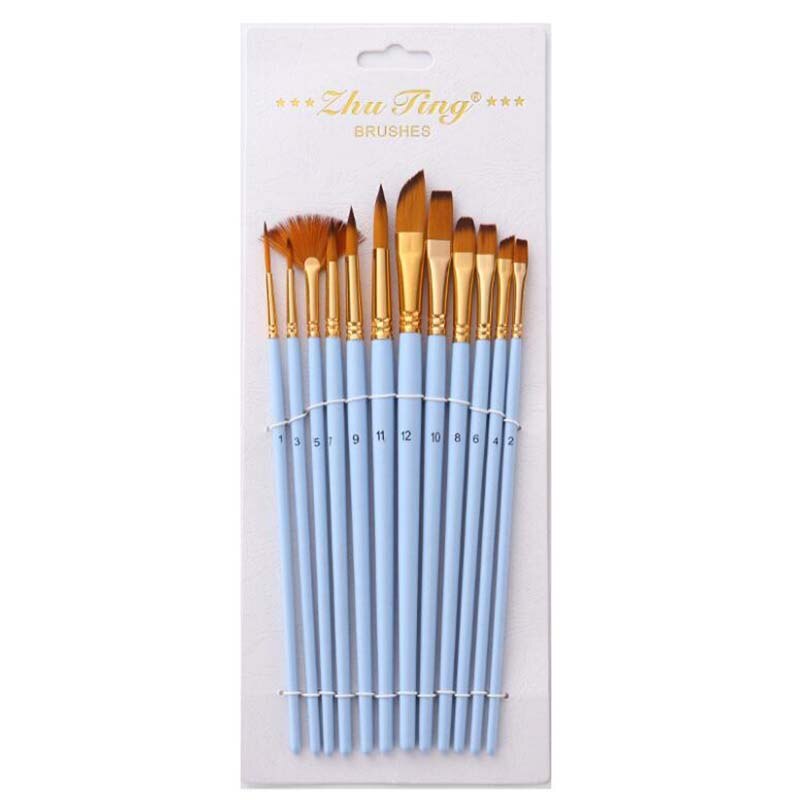 art supplies nylon paint brush set with fan-shaped watercolor pen set 12pcs/set: blue