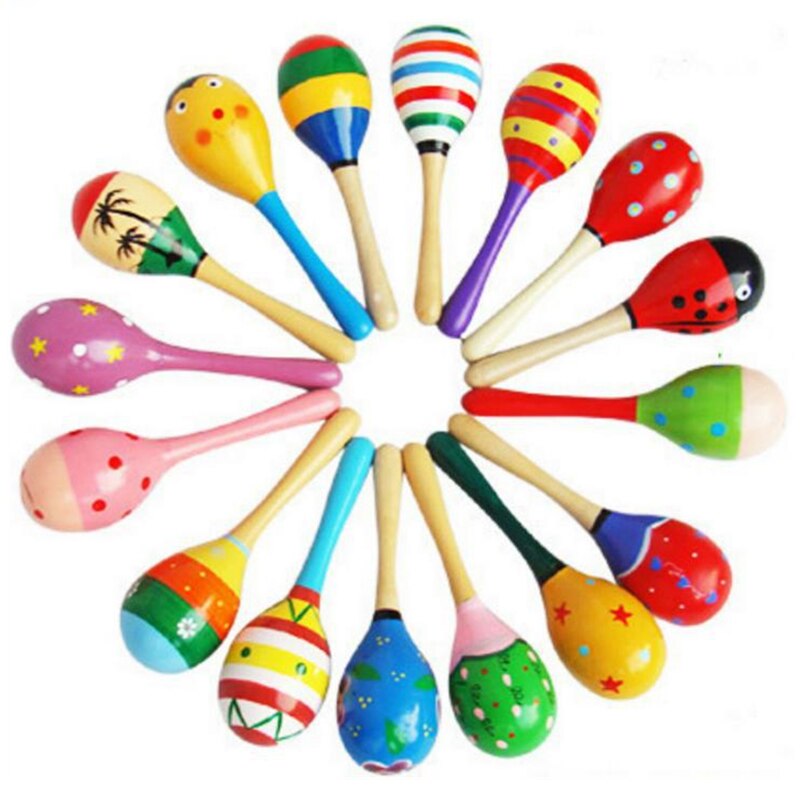 SEWS-10 PCS Wooden Wood Maraca Rattles Shaker Percussion Kids Musical Toy Favour, Maracas 10, 36 months up