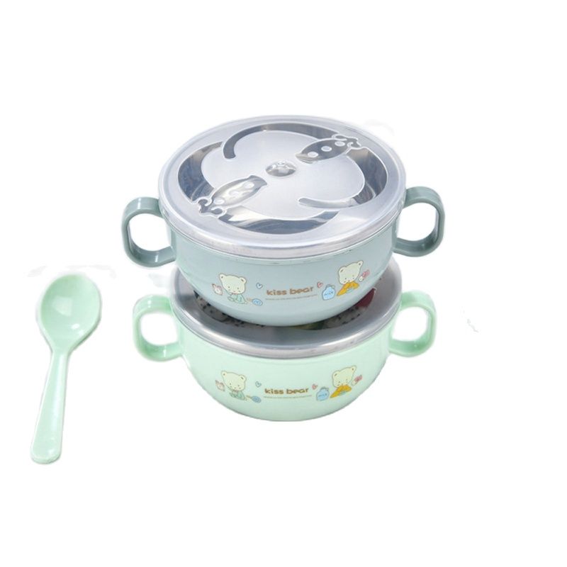 Babyvoeding Servies Gerechten Roestvrij Staal Isolatie Kom Lepel Set Kinderen Servies Cartoon Gedrukt Kinderen Voedsel Kom