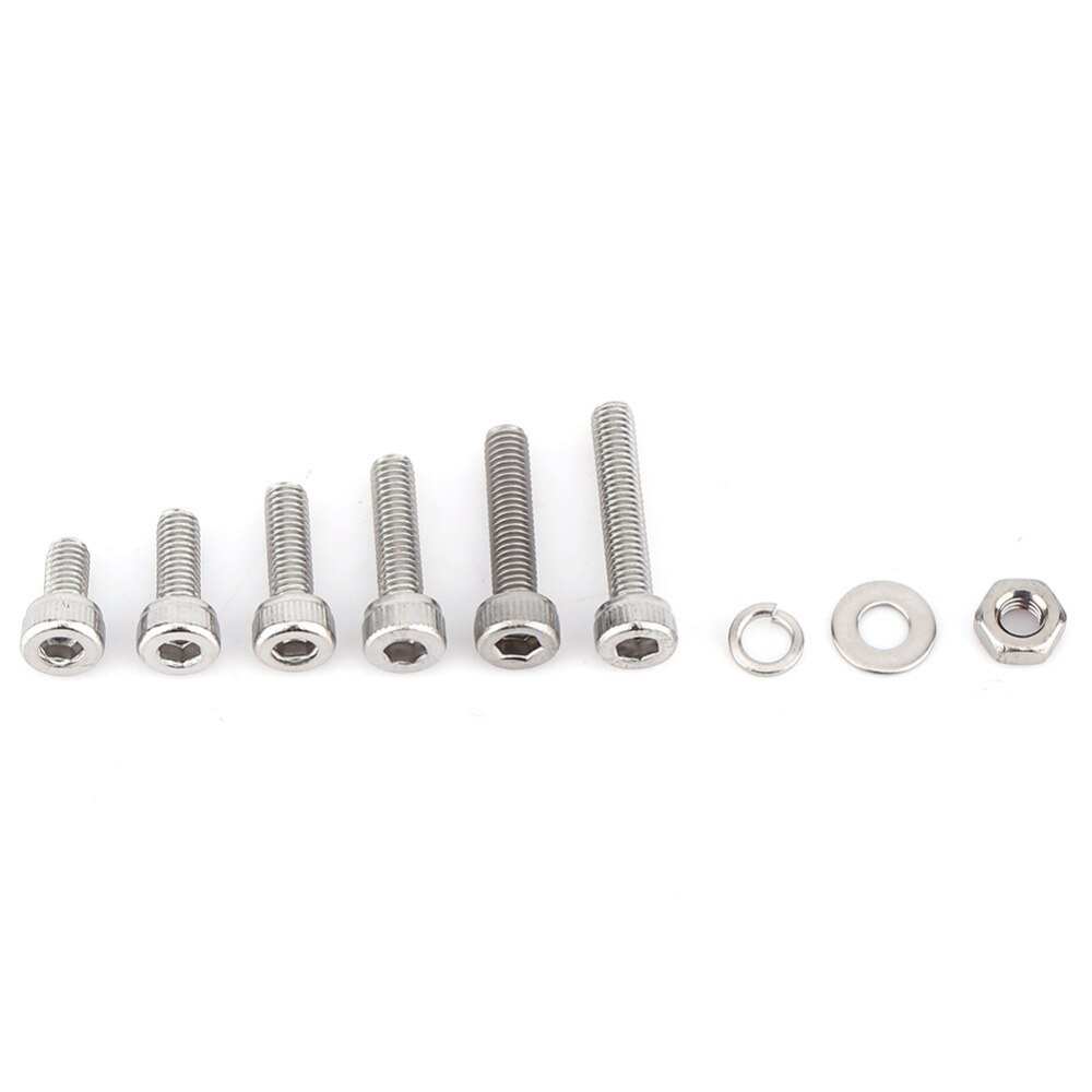 M3-M8 304 Stainless Steel Screw Bolt Nut Hex Socket Cap Head Screws with Hex Nut Washers Assortment Kit parafuso