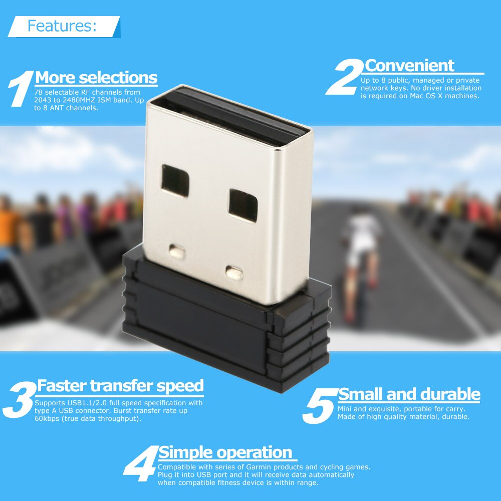 Anself ant + usb stick adapter mini usb ant + stick gadgets bærbar usb adapter til zwift onelap cykling fitness enhed