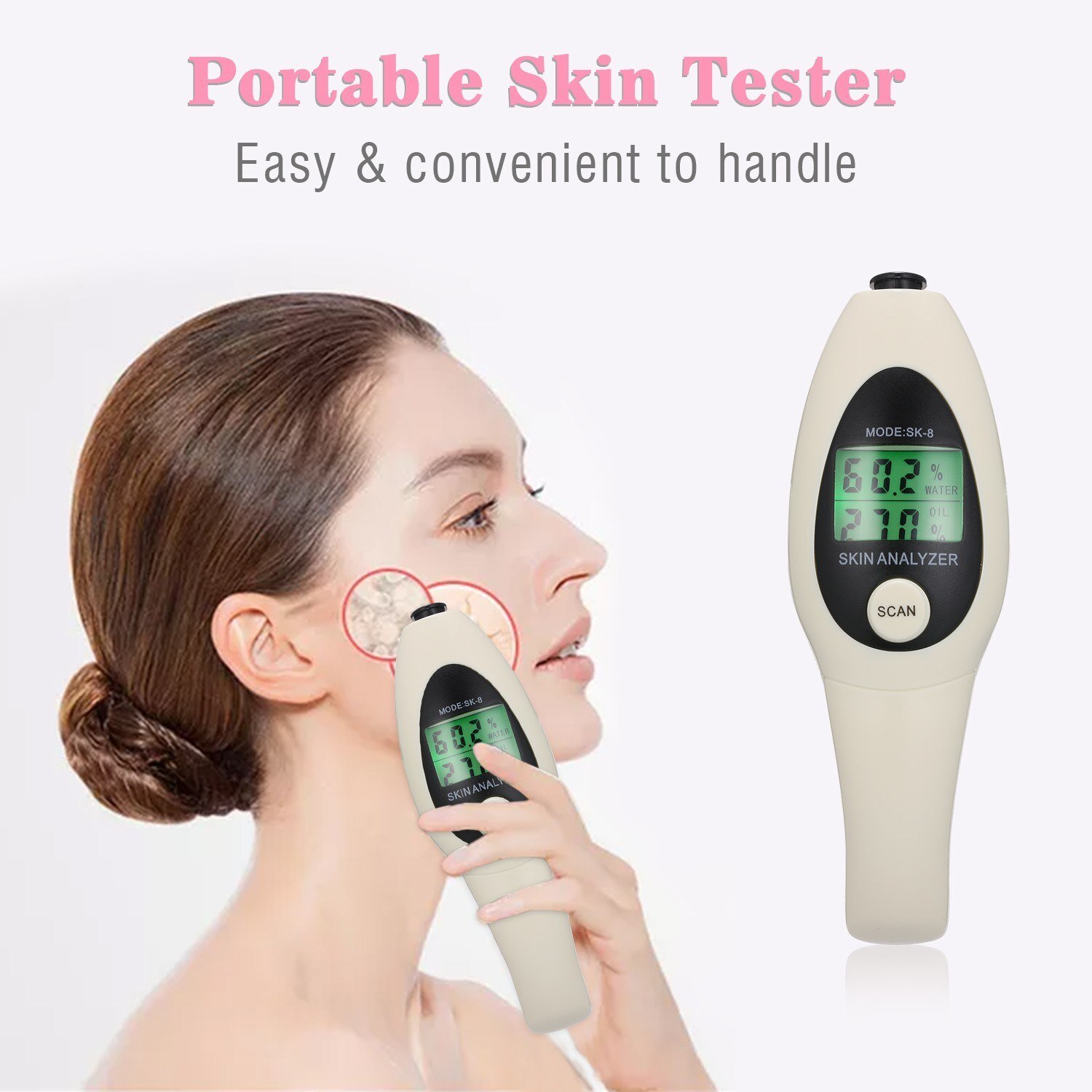 Skin Tester Analyzer Cordless & Portable Facial Moisture Monitor Skin Care Device Water Oil Tester for Beauty Salon Spa Home Tra