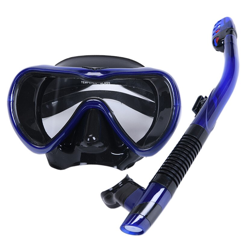 Scuba Diving Mask Snorkel Set - Anti-Fog Goggles - Tempered Glass Silicone - Adult Snorkeling Gear: Blue Set