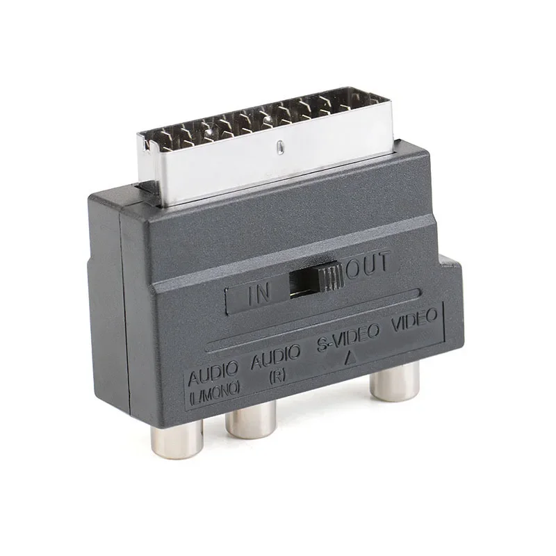 21Pin Scart Adapter AV Blok Naar 3 RCA Phono Composiet S-Video met In/uit Schakelaar Scart Adapter AV Blok Adapters
