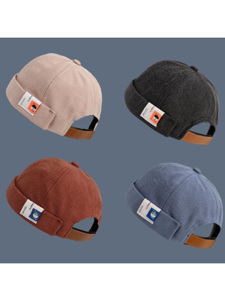 Retro Solid Color Beanie Docker Cap Rolled Cuff Brimless Label Hip Hop Skull Hat Y1AC