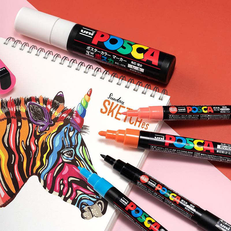 Uni Posca – ensemble complet de marqueurs de peinture acrylique, stylos PC-1M PC-3M PC-5M 7/8/12/15/24/29C pour peinture sur roche, Frabric, verre/métal, Graffiti