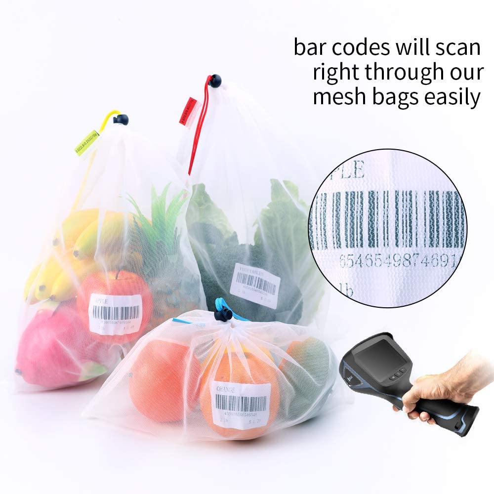 5pcs/pack Eco Friendly Mesh Vegetable Bags Reusable Produce Bags for Kitchen Supermarket Store Storage Fruit Bag with Drawstring