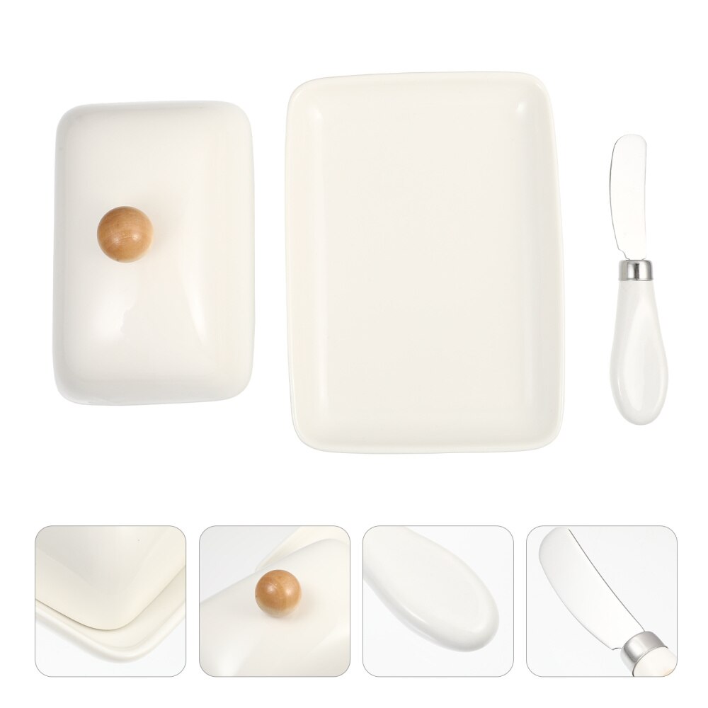 1pc Butter Dish with Lid Ceramic Butter Box Butter Container with Cutter